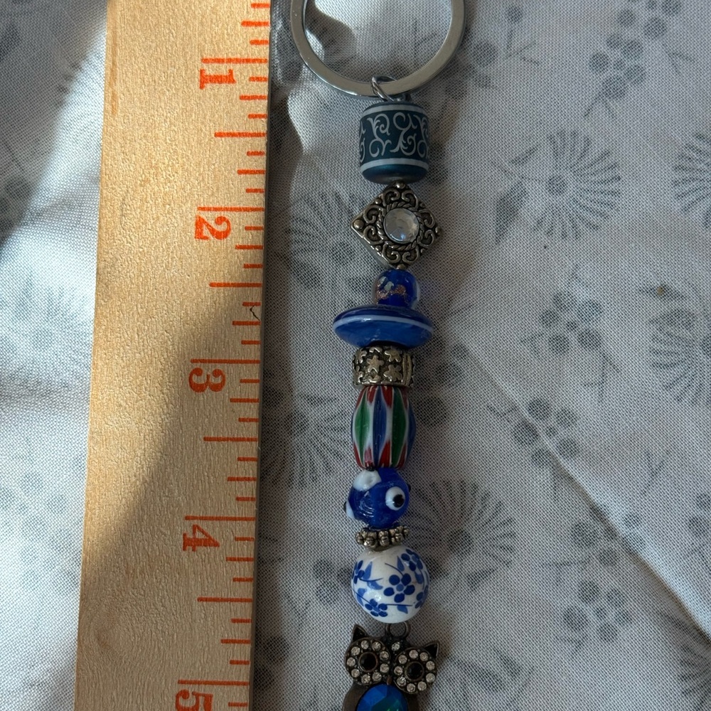Blue and Silver Beaded Owl Pendant - Picture 2 of 5